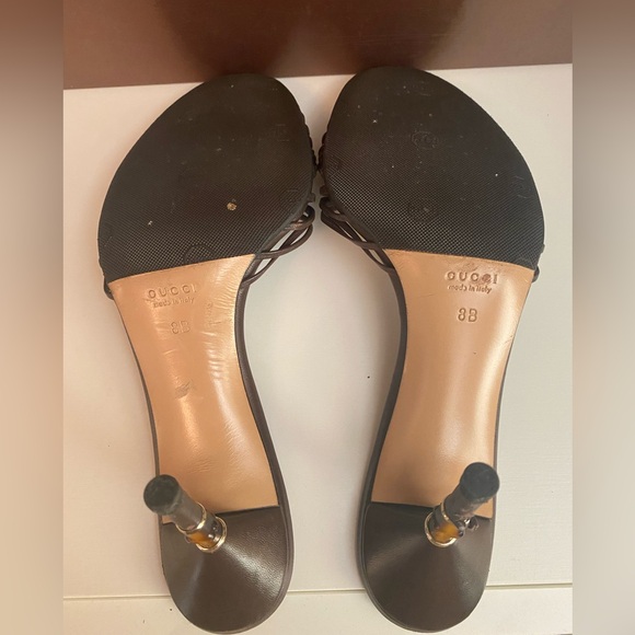 Gucci Brown Leather Bamboo Style Heel Sandal Slip-on Shoes 8 - Picture 5 of 9